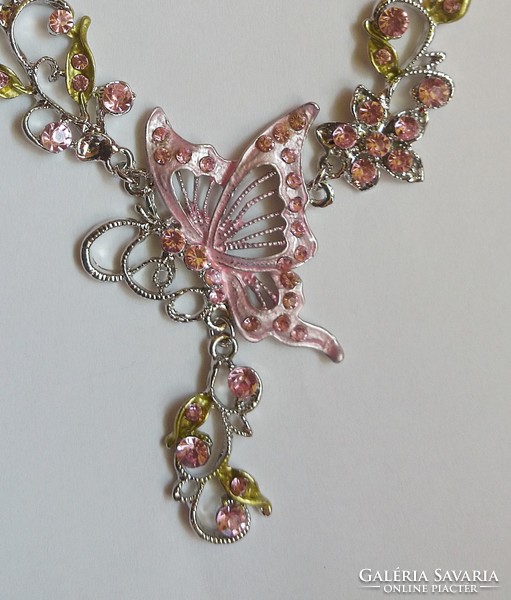 Pink butterfly stone set necklace earrings