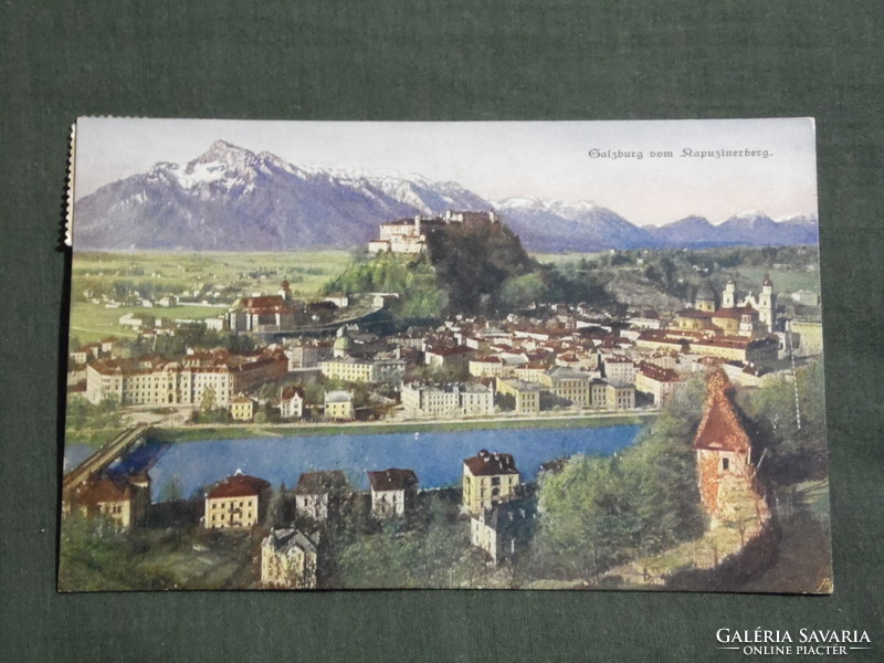 Képeslap, Postkarte, Ausztria, Salzburg vom Kapuzinerberg, látkép részlet, vár