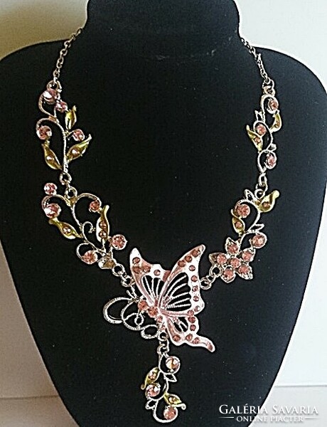 Pink butterfly stone set necklace earrings