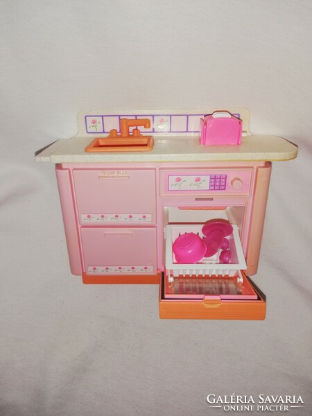 Mattel, pink doll's kitchen with electric dishwasher 1992