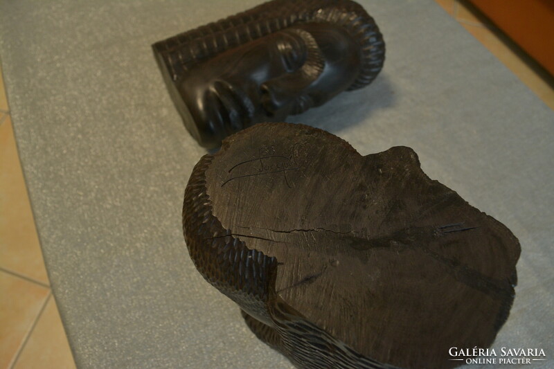 Pair of ebony head statues or bookends, marked