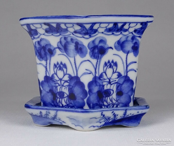 1Q084 old small blue-white hand-painted porcelain bowl with coaster