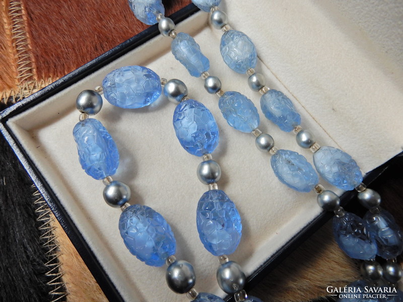 Antik Art deco üveg nyaklánc gyöngyökkel, ezüst vagy ezüstözött kapoccsal