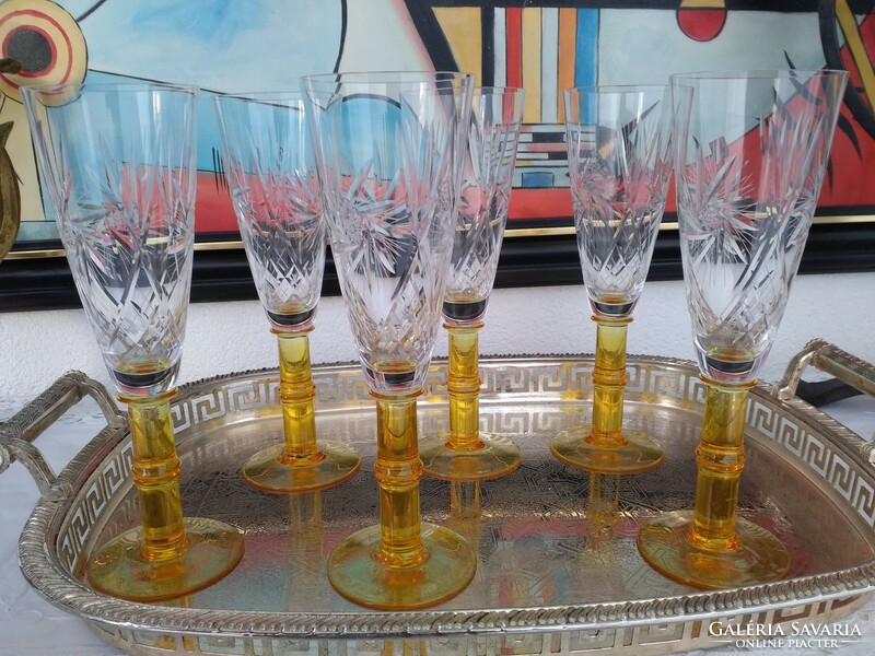 Fantastic bohemian champagne crystal glasses with amber stem