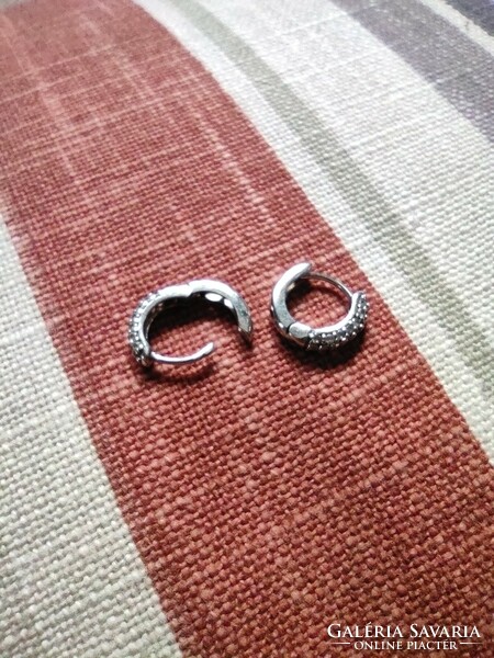 Silver hoop earrings with stones