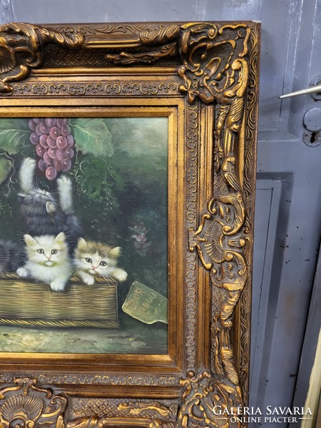 Macska csendélet olaj festmény