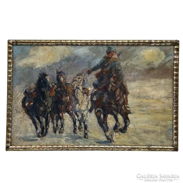 Also Painter, circa 1915: World War I scene (cavalry with herded horses)f00644