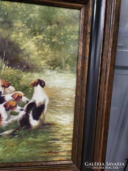 Kutyák a vízparton olaj festmény