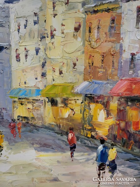 City streetscape oil painting