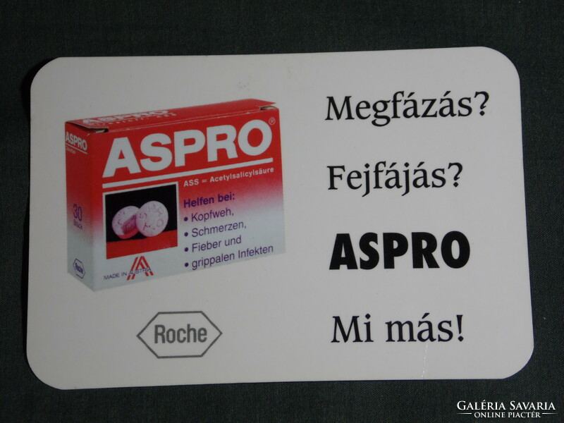 Kártyanaptár, gyógyszertár, patika, ASPRO megfázás, fejfájás tabletta, 1995,   (5)