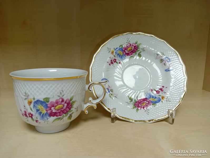 Hollóházi tea cup and saucer with morning glory pattern