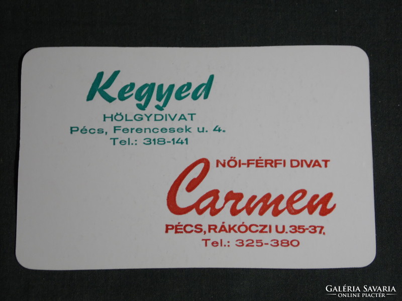 Kártyanaptár, Kegyed Carmen ruházat divat üzletek, Pécs ,1995,   (5)