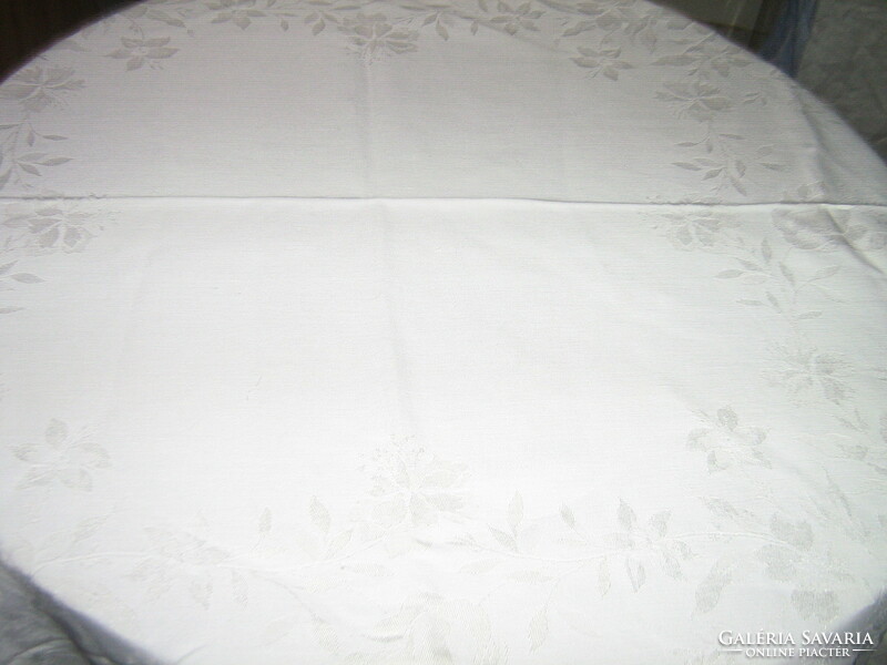Beautiful antique vintage floral butter yellow damask tablecloth