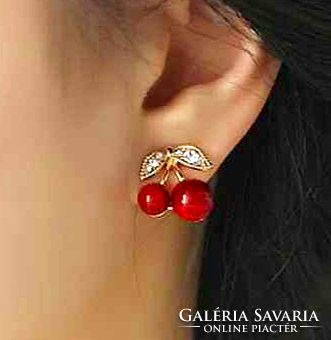 Red cherry gold-plated earrings 396