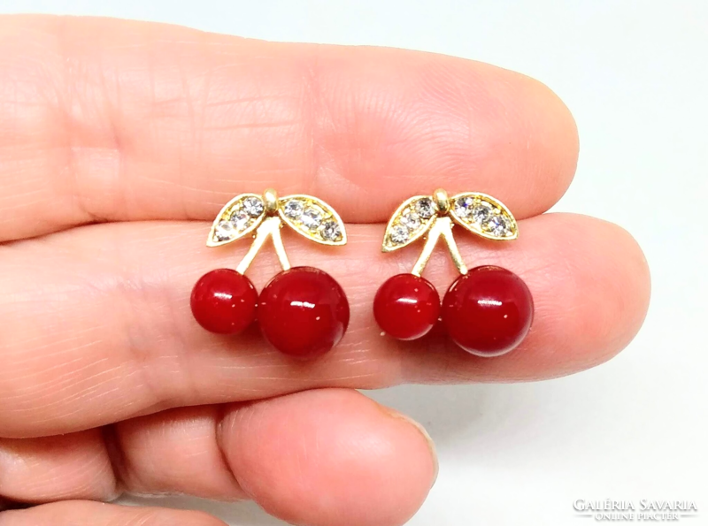 Red cherry gold-plated earrings 396