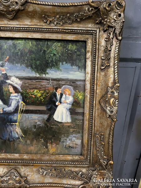 Impressionist oil-on-canvas painting, life portrait, people having fun