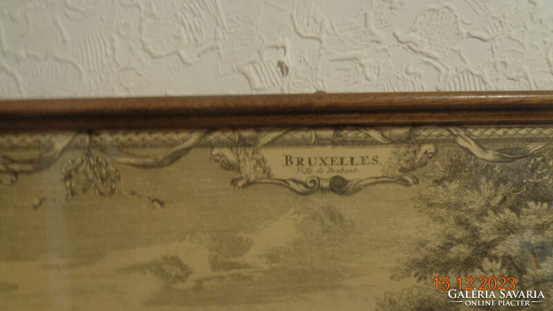 Ville de Brabant , Brüsszel  látképe , régi  rérkarc , 26 x 21 cm , eredeti kerettel  28 x 23 cm