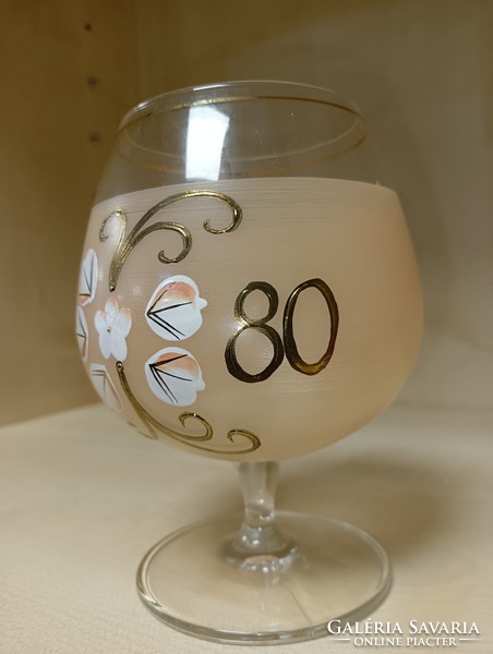 Szülinapos, évfordulós festett üveg pohàr-80!