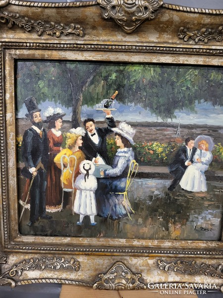 Impressionist oil-on-canvas painting, life portrait, people having fun