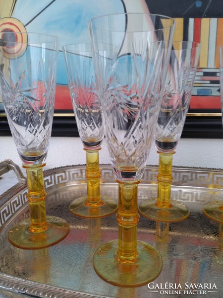 Fantastic bohemian champagne crystal glasses with amber stem