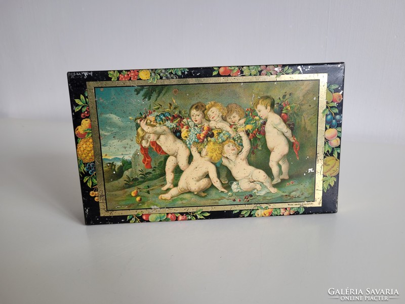 Antique metal box Weiss Manfred Globus old candy wm box with putto pattern