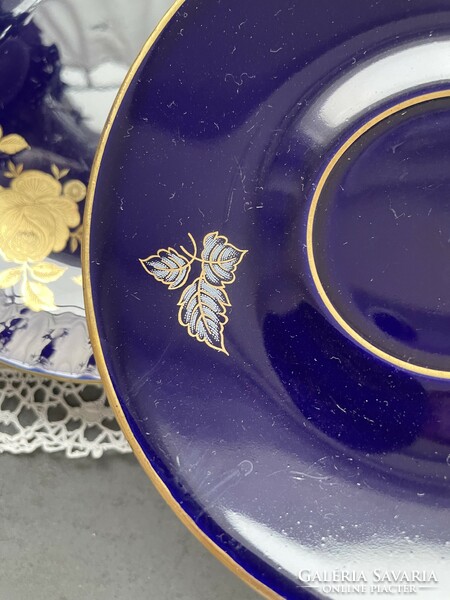 Wonderful echt cobalt 24 carat gold-plated breakfast tea cup set, trio