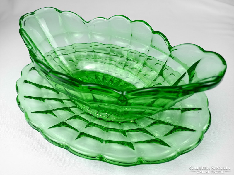 Beautiful green bohemian glass bowl and jardiniere