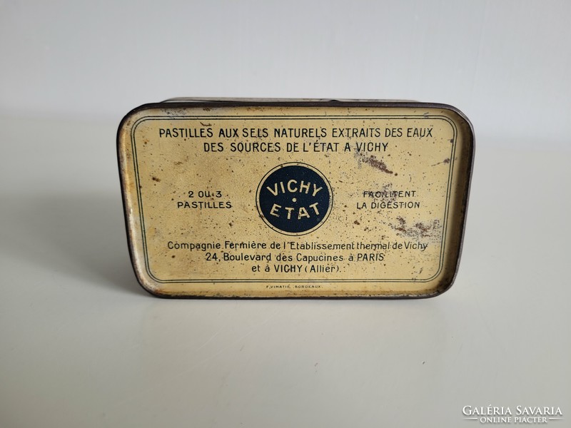Régi fémdoboz Vichy-Etat francia pasztillás bonbonos doboz