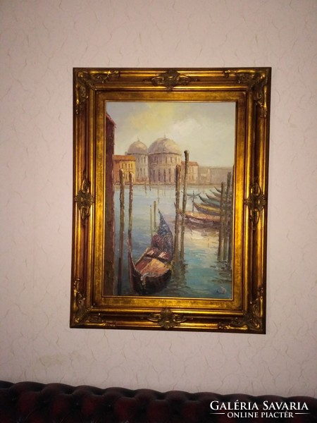 Velence festmény (90x60), kerettel: 122x92 cm, szignózott, zsűrizett