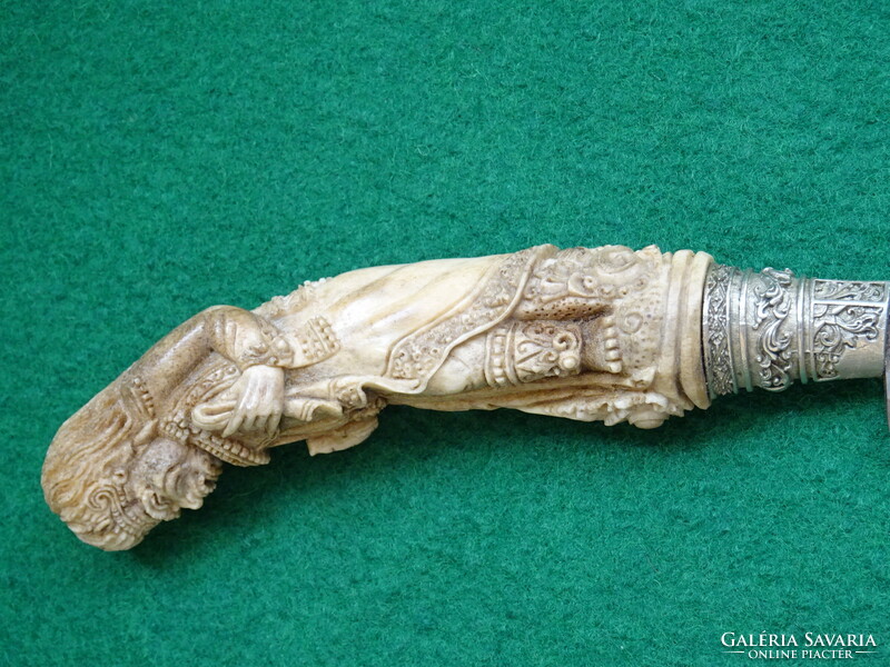 Antique Indonesia ritual dagger with carved bone handle 19th Century