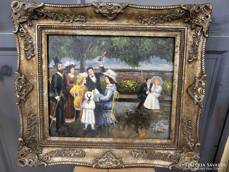 Impressionist oil-on-canvas painting, life portrait, people having fun