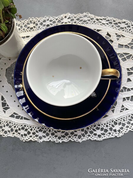 Csodás Echt Kobalt 24 karáttal aranyozott reggeliző teás csésze szett, trió