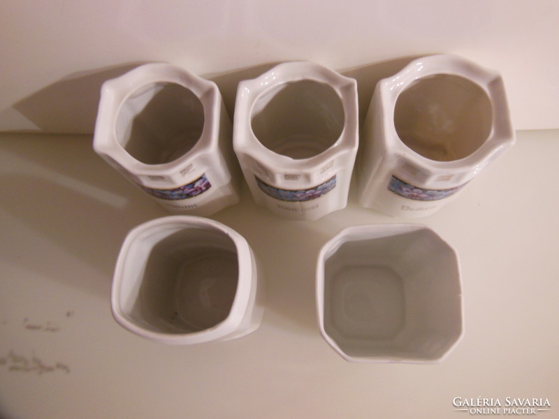Spice holder - 5 pcs. - Marked - 9 x 6 cm - 8 x 6 cm - porcelain - small chipping on a few pieces