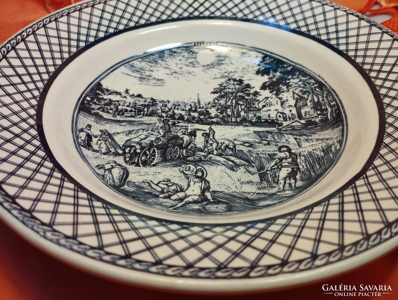 Thick English porcelain deep serving bowl, plate