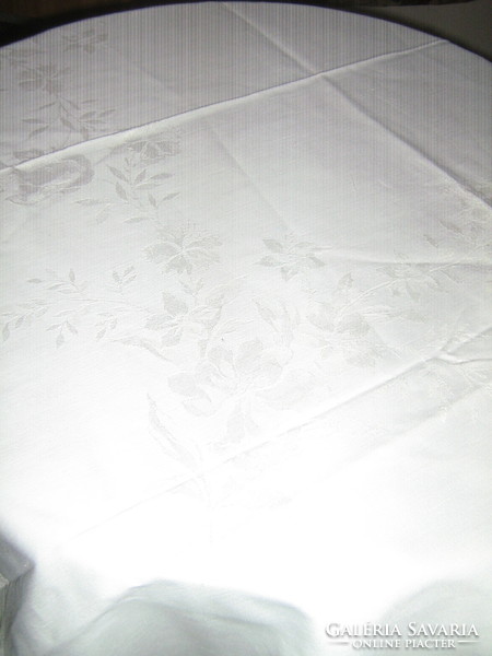 Beautiful antique vintage floral butter yellow damask tablecloth