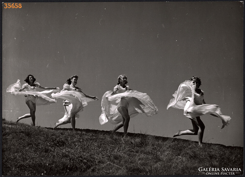 Larger size, photo art work by István Szendrő. Girls with veils, 1930s. Original,