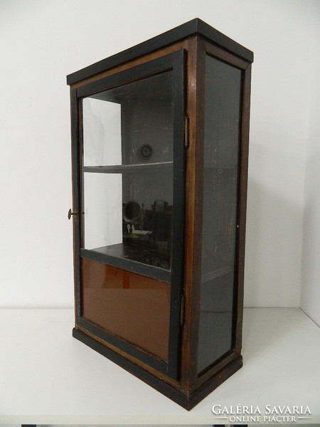 Antique, early art deco glass wall cabinet / showcase