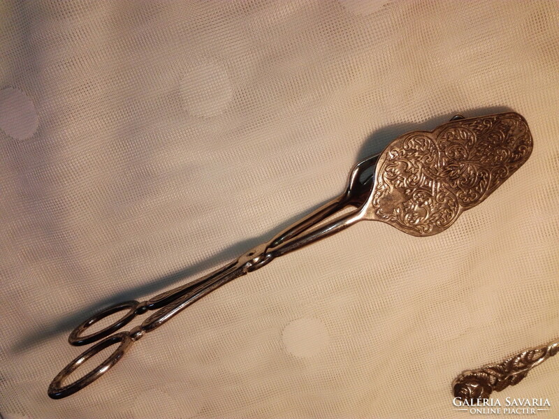 Antique cake tongs.. Silver-plated, decorated.