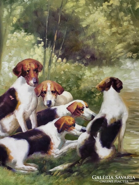 Kutyák a vízparton olaj festmény