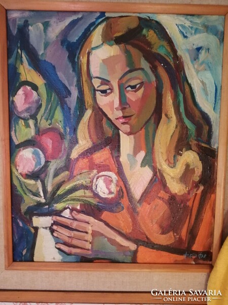Painter János Józsa Woman with flowers