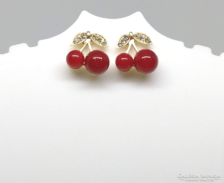 Red cherry gold-plated earrings 396