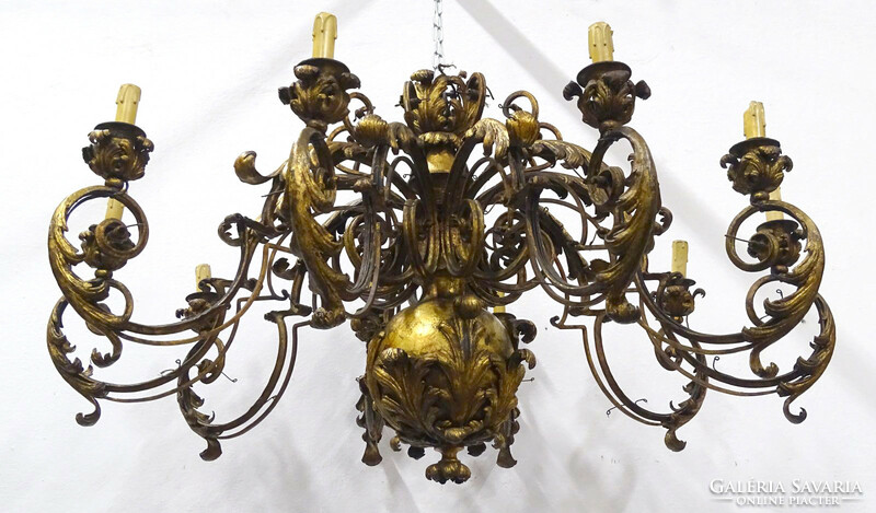 1K380 Antique 10 Arm Fire Gilt Capital Size Castle Chandelier with Wall Arms