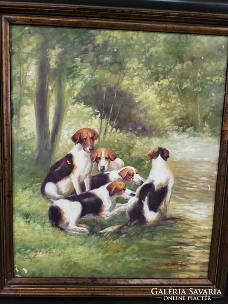 Dogs on the waterfront oil painting