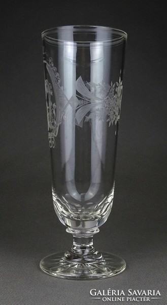 1G431 antique monogram polished glass with base 19.5 Cm
