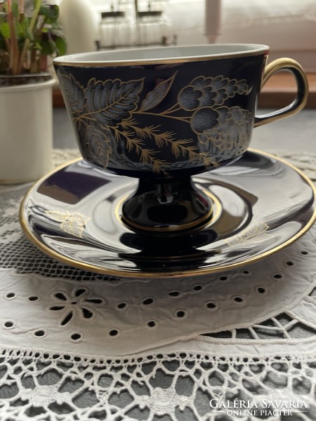 Wonderful echt cobalt 24 carat gold-plated breakfast tea cup set, trio