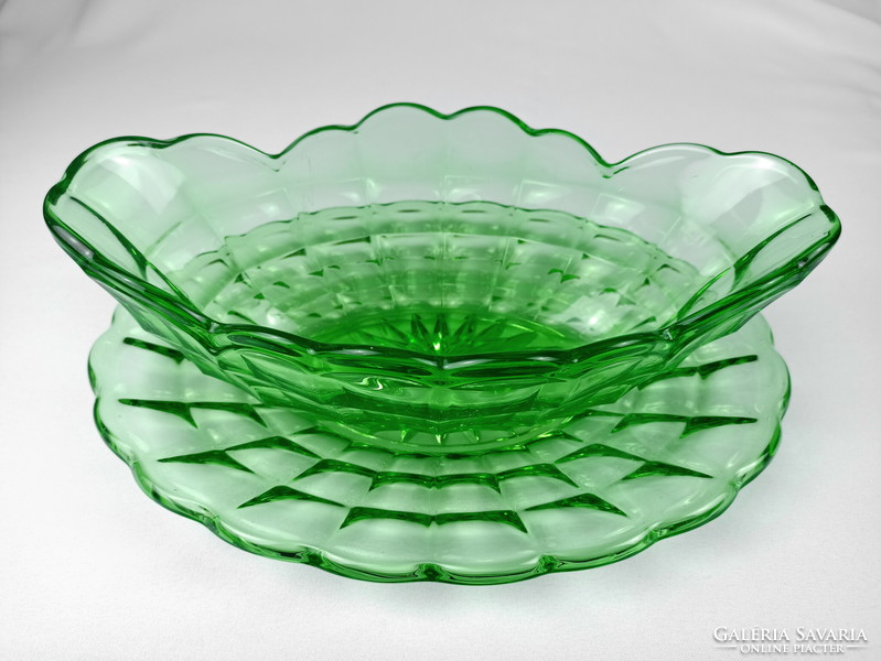 Beautiful green bohemian glass bowl and jardiniere