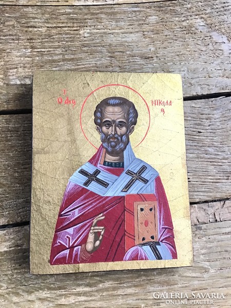 Old hand painted icon on wooden board