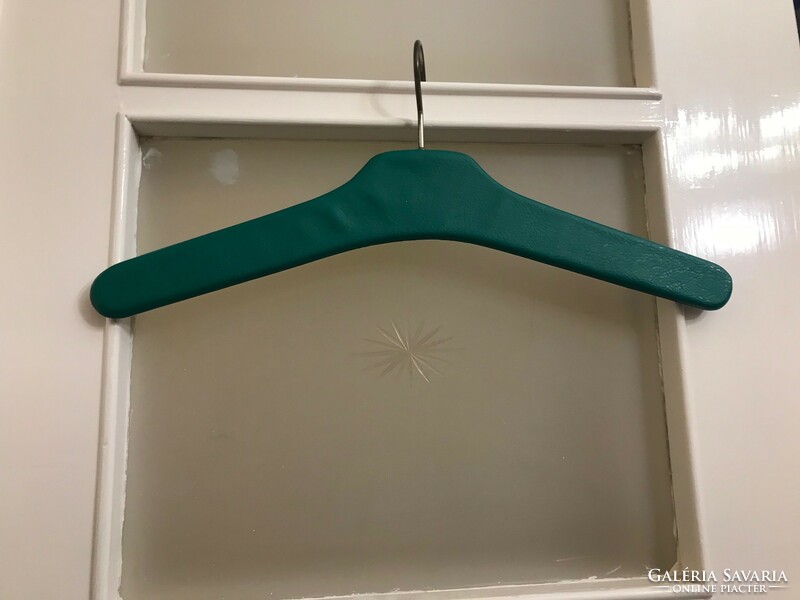 Retro clothes hanger, shoulder wood leather, nailed. Dark green color. Size: 43x7 cm