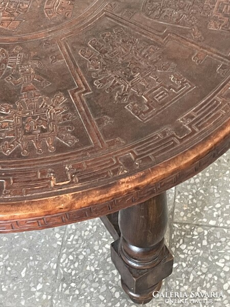 Vintage circular coffee table in printed leather, angel pazmino for muebles de estilo,