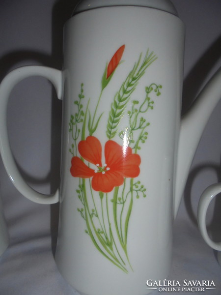 Alföldi porcelain poppy pitcher, spout, sugar bowl - together